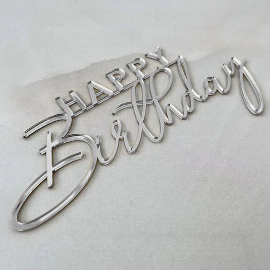 3PCS Happy Birthday Cake Topper Simple Lines Acrylic Gold Silver Black Dessert Toppers for Birthday Party Cake Decorations