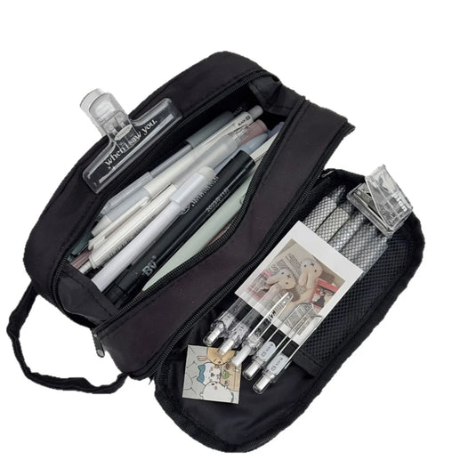 YT Large-Capacity Layered Grid Student Essential Stationery Bag, Partitioned Pencil Case, niche New Model with High Aesthetic VA