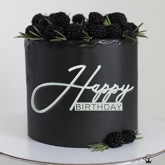 3PCS Happy Birthday Cake Topper Simple Lines Acrylic Gold Silver Black Dessert Toppers for Birthday Party Cake Decorations