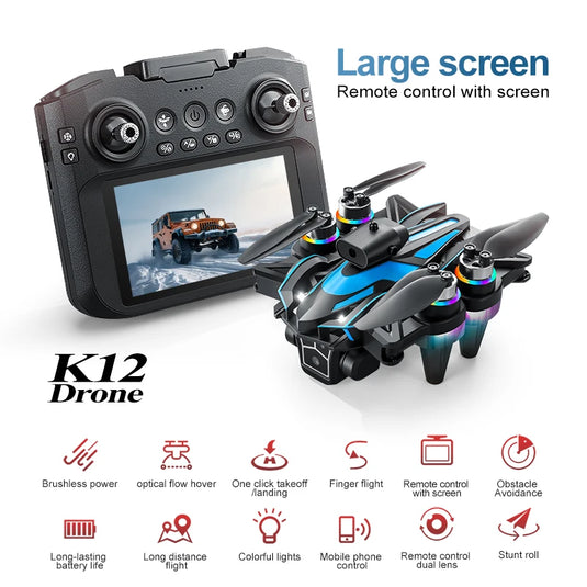 2026 Select - A Drone with a 4.3-Inch Screen for Real-Time Viewing, Brushless Anti-Wind Motor, Electrically Adjustable Three Cameras, 4K Recording and Photography, Essential for Outdoor Travel, Large-Screen Drone, Remote-Cont