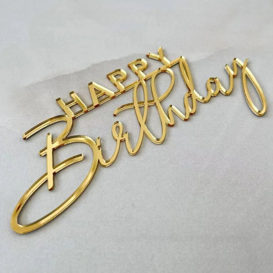 3PCS Happy Birthday Cake Topper Simple Lines Acrylic Gold Silver Black Dessert Toppers for Birthday Party Cake Decorations
