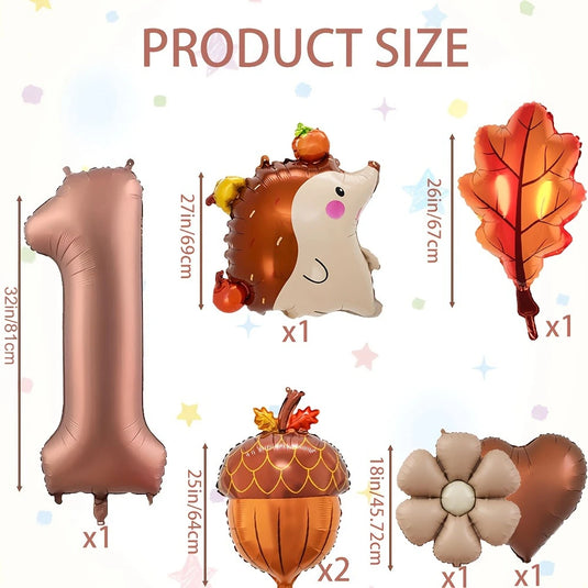 7pcs Autumn Pinecone Hedgehog Balloon Set 32 inch Brown Number 1-9 Birthday Balloon Thanksgiving Party Decoration Photo Props