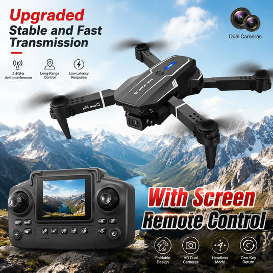 ZNLYRION 2.4Ghz RC Drone with HD Dual Camera Altitude Hold Path Planning Flight 3-Speed Adjustable Foldable Drone Toy