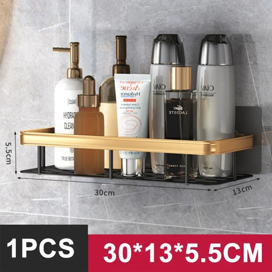 Aluminum Alloy Shower Shelf, No-Drill Bathroom Shelf, Wall-Mounted Shampoo & Kitchen Storage