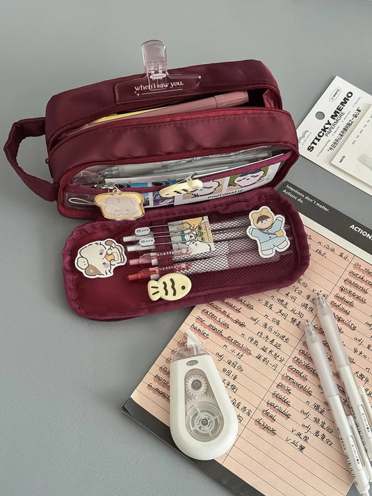 YT Large-Capacity Layered Grid Student Essential Stationery Bag, Partitioned Pencil Case, niche New Model with High Aesthetic VA