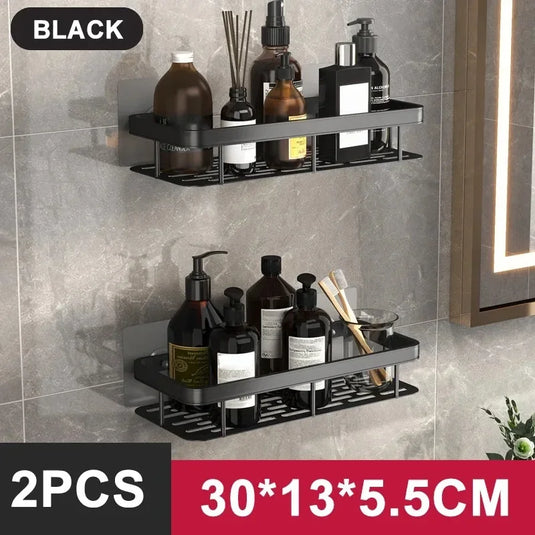 Aluminum Alloy Shower Shelf, No-Drill Bathroom Shelf, Wall-Mounted Shampoo & Kitchen Storage