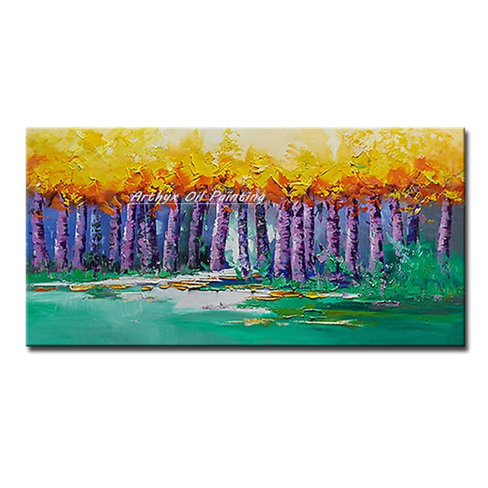 Large Hand-Painted Palette Knife Tree Oil Painting on Canvas, Modern Abstract Landscape Wall Art