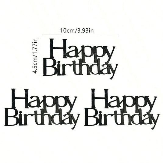 3PCS Happy Birthday Cake Topper Simple Lines Acrylic Gold Silver Black Dessert Toppers for Birthday Party Cake Decorations