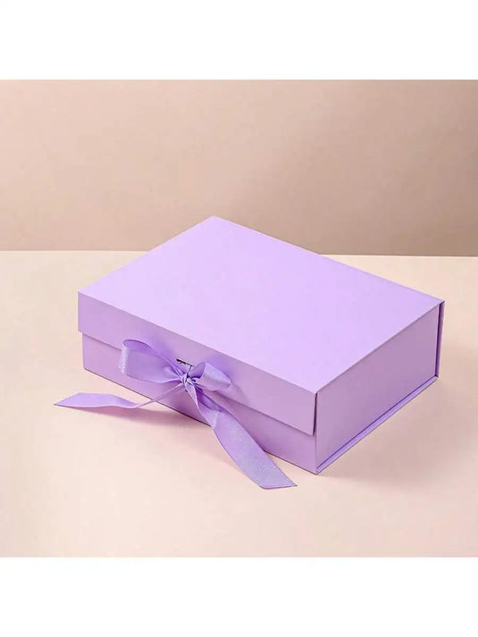 1pc Foldable Magnetic Closure Solid Color Ribbon Gift Box, Wedding Party Gift Box,Suitable For Birthday Holiday Party Christmas