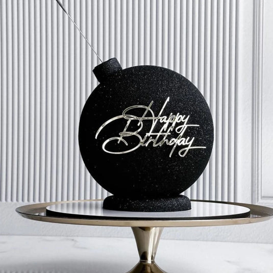 3PCS Happy Birthday Cake Topper Simple Lines Acrylic Gold Silver Black Dessert Toppers for Birthday Party Cake Decorations