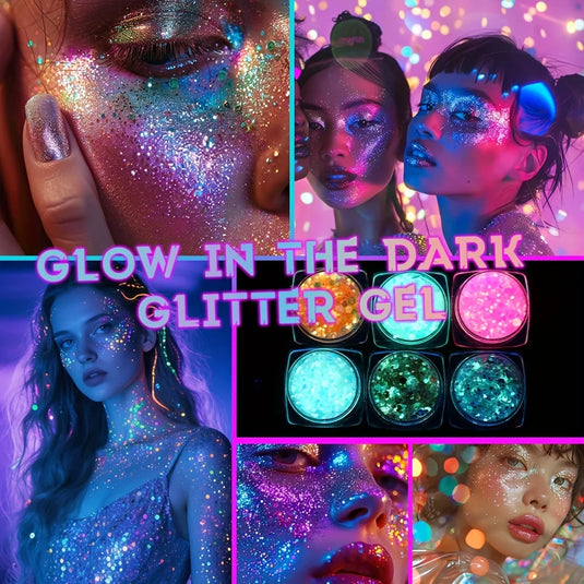 6pcs Glow in The Dark Glitter Gel Water-Based Chunky Glitter for Mardi Gras Christmas Carnival Rave Festival Outfits