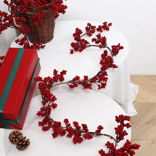 1PC Simulated Wealth Fruit Vine Decoration for Christmas Indoor Home Hanging Fireplace Flower Wreath Ornament