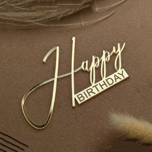 3PCS Happy Birthday Cake Topper Simple Lines Acrylic Gold Silver Black Dessert Toppers for Birthday Party Cake Decorations