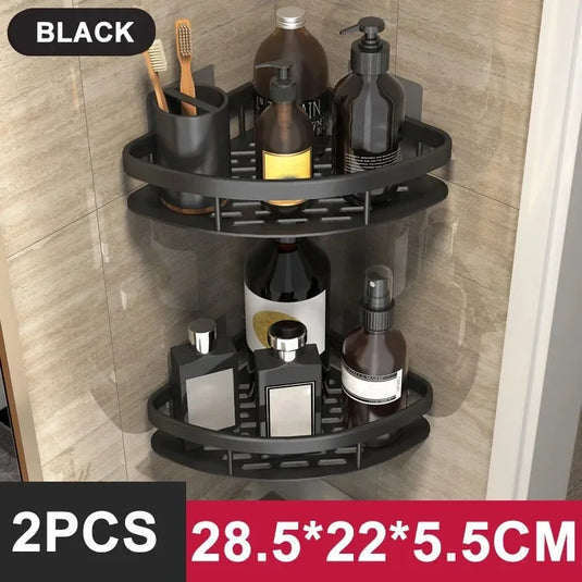 Aluminum Alloy Shower Shelf, No-Drill Bathroom Shelf, Wall-Mounted Shampoo & Kitchen Storage