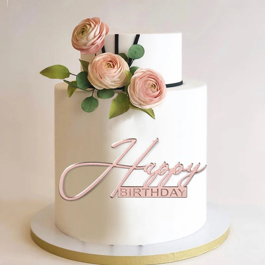 3PCS Happy Birthday Cake Topper Simple Lines Acrylic Gold Silver Black Dessert Toppers for Birthday Party Cake Decorations