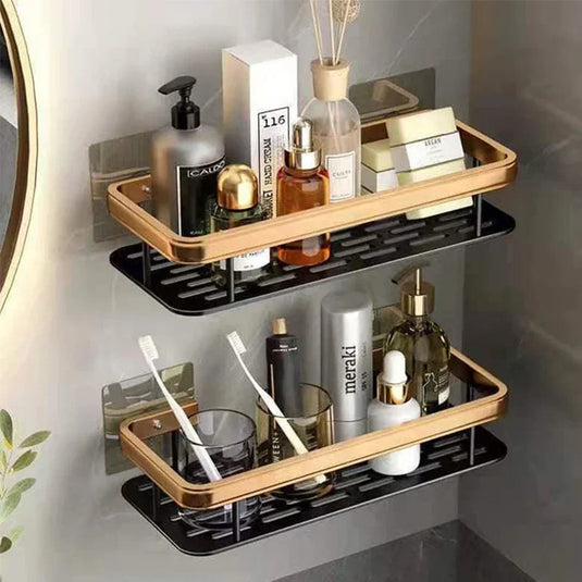 Aluminum Alloy Shower Shelf, No-Drill Bathroom Shelf, Wall-Mounted Shampoo & Kitchen Storage