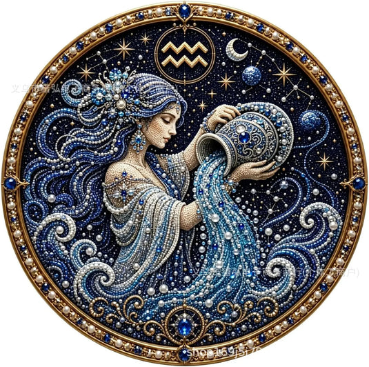 12 Zodiac Signs Pearl Art Kit, Round Constellation Themed DIY Beaded Artwork, Astrology Wall Decor Craft Set for Zodiac Lovers