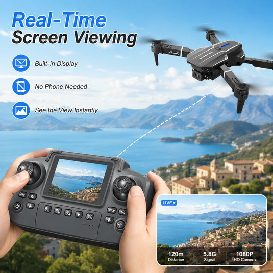 ZNLYRION 2.4Ghz RC Drone with HD Dual Camera Altitude Hold Path Planning Flight 3-Speed Adjustable Foldable Drone Toy