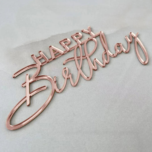 3PCS Happy Birthday Cake Topper Simple Lines Acrylic Gold Silver Black Dessert Toppers for Birthday Party Cake Decorations