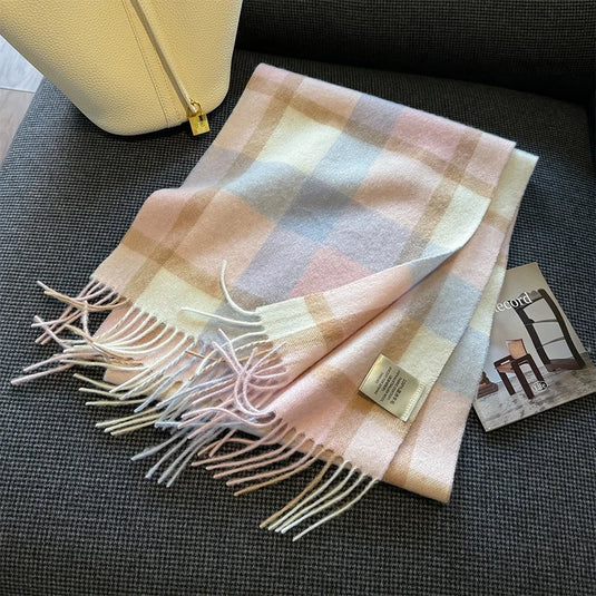High Quality 100% Pure Wool Plaid Scarf Women Couples Winter Autumn Soft Warm Tassel Classic Muffler Ladies Thermal Shawl Female