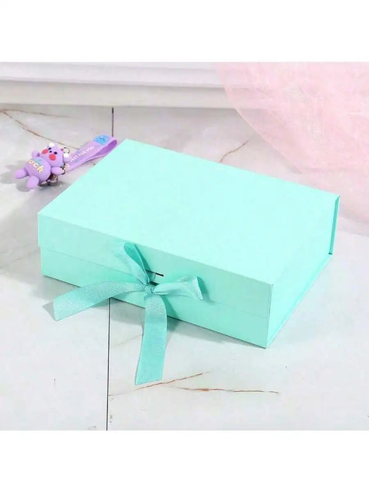 1pc Foldable Magnetic Closure Solid Color Ribbon Gift Box, Wedding Party Gift Box,Suitable For Birthday Holiday Party Christmas