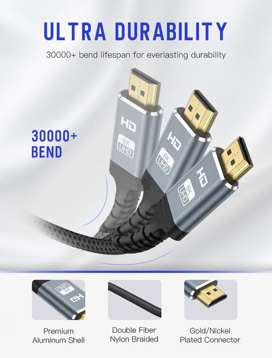 Gold-Plated 8K HDMI 2.1 Cable 48Gbps 2m (6.5 ft)