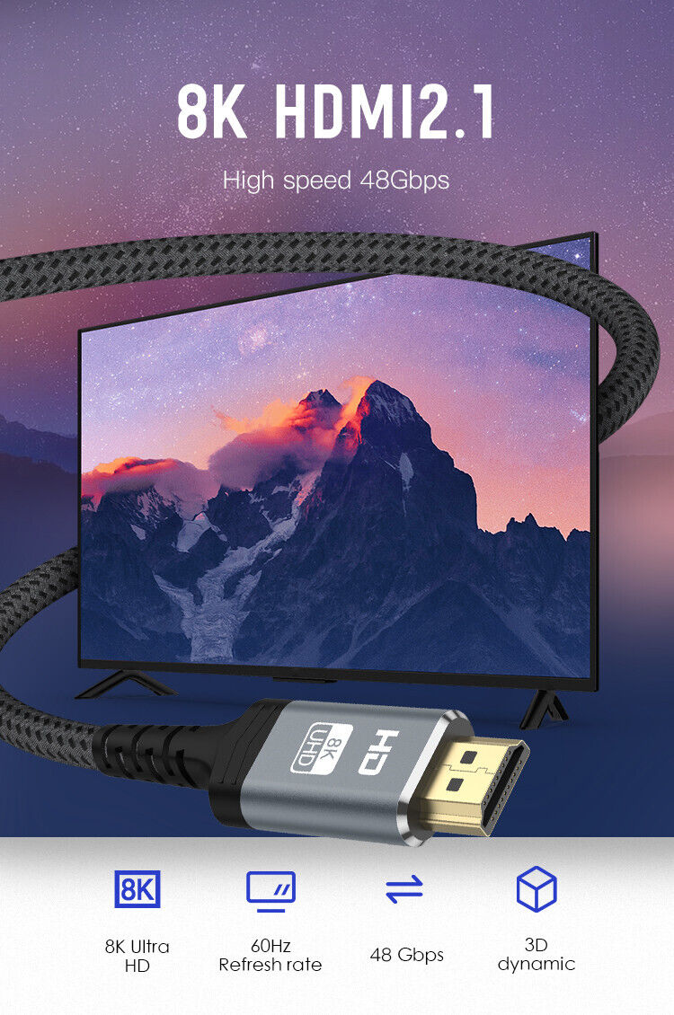 Gold-Plated 8K HDMI 2.1 Cable 48Gbps 2m (6.5 ft)