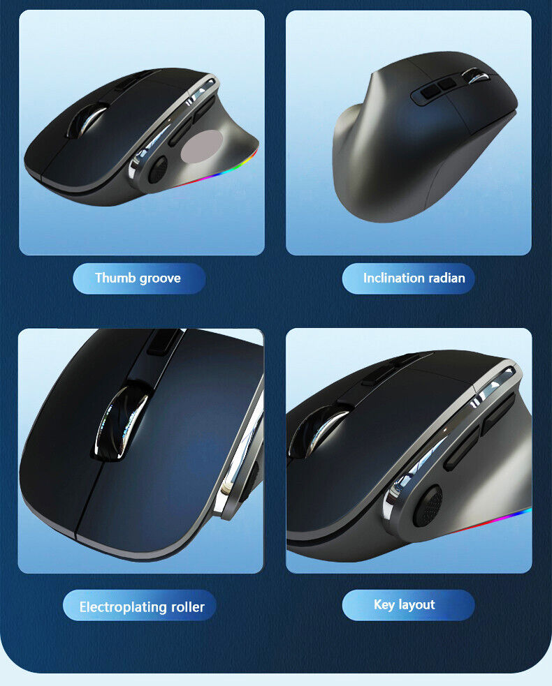 DOEL Ergonomic Gaming Bluetooth 2.4G USB Wireless Multiconnects Mouse with RGB On/Off