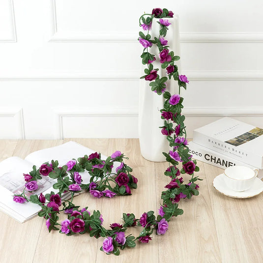 250cm Artificial Rose Garland – Colorful Fake Flower Vine for Wedding, Home & Christmas Decor