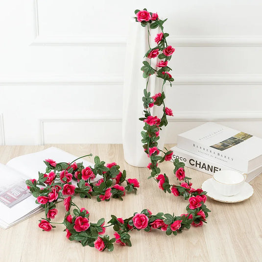 250cm Artificial Rose Garland – Colorful Fake Flower Vine for Wedding, Home & Christmas Decor