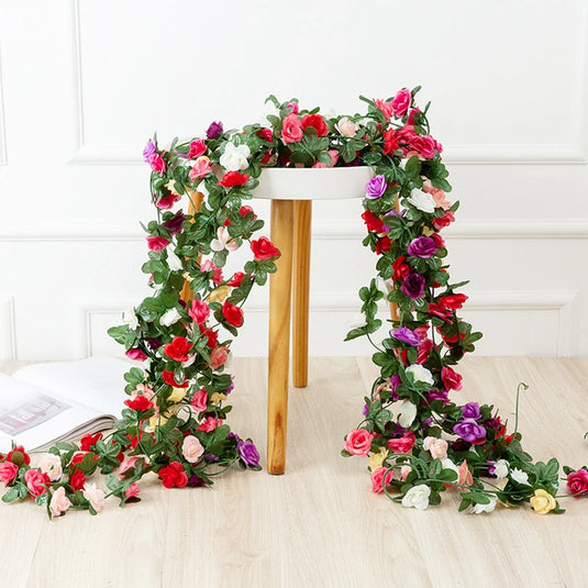250cm Artificial Rose Garland – Colorful Fake Flower Vine for Wedding, Home & Christmas Decor
