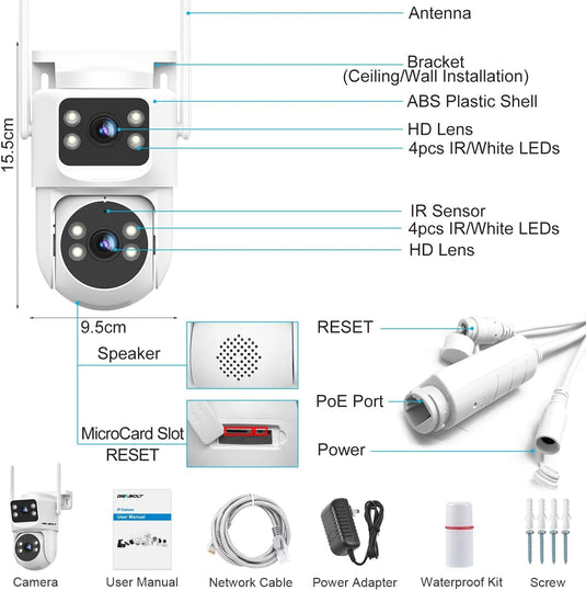GENBOLT Dual Lens Outdoor WiFi Security Camera – 4MP PTZ PoE IP Camera with Dual View