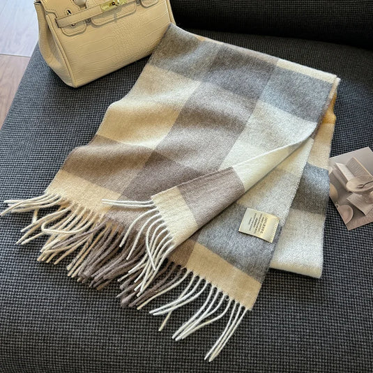 High Quality 100% Pure Wool Plaid Scarf Women Couples Winter Autumn Soft Warm Tassel Classic Muffler Ladies Thermal Shawl Female