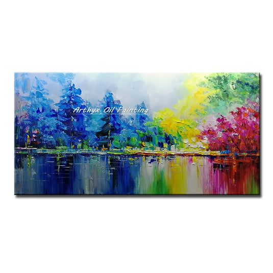 Large Hand-Painted Palette Knife Tree Oil Painting on Canvas, Modern Abstract Landscape Wall Art