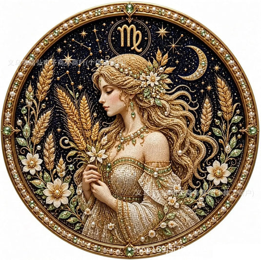 12 Zodiac Signs Pearl Art Kit, Round Constellation Themed DIY Beaded Artwork, Astrology Wall Decor Craft Set for Zodiac Lovers
