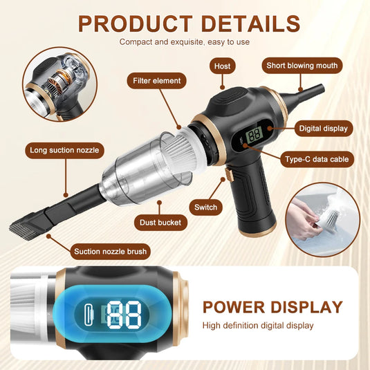 ABS Wireless Car Vacuum Cleaner | High Power Cordless Vacuum