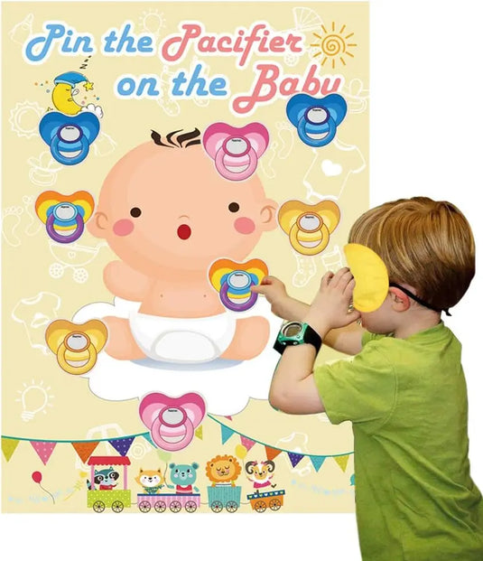 Hxezoc Pin The Pacifier On The Baby Game - Large Poster for Baby Shower Party, Kids Birthday Party Supplies - 72 Pacifier Stickers