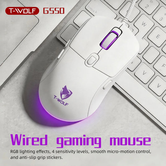 Wired Gaming Mouse RGB 6 Buttons Programmable Gaming Mouse 4 DPI Adjustable Gamer Mouse Ergonomic Computer Mouse 1.5m Braided Cable RGB Breathing Light Mouse for PC Laptop Desktop Gaming Mice Purple