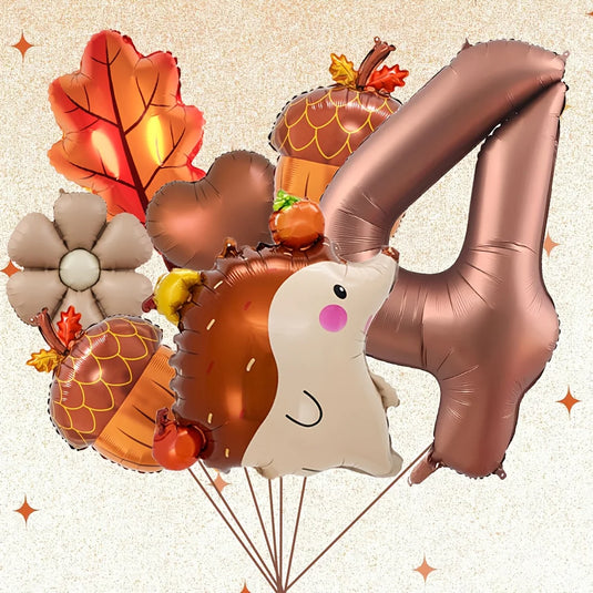 7pcs Autumn Pinecone Hedgehog Balloon Set 32 inch Brown Number 1-9 Birthday Balloon Thanksgiving Party Decoration Photo Props