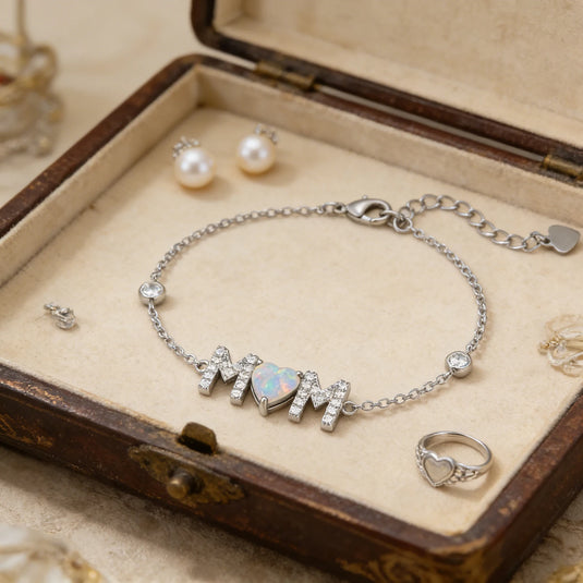 Gifts for Mother from Child,Family Love Jewelry,White Opal & Cubic Zircon,Sentimental MOM Bracelet Perfect for Mother's Day Gift