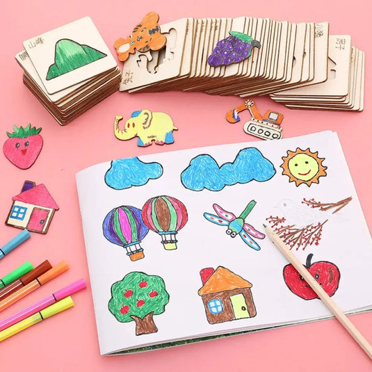 20pcs Montessori Kids Drawing Toys Wooden DIY Painting Stencils Template Craft Toys Puzzle Educational Toys for Kids Gifts