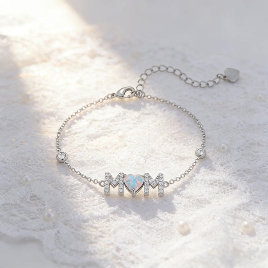 Gifts for Mother from Child,Family Love Jewelry,White Opal & Cubic Zircon,Sentimental MOM Bracelet Perfect for Mother's Day Gift