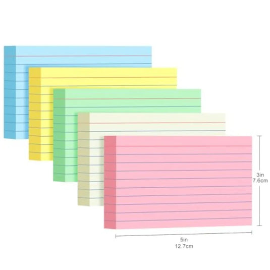 Colored Index Cards 3x5, 250 Pack, Ruled Index Cards, Flash Cards for Studying, Heavy Note Cards for Office, Home and College F