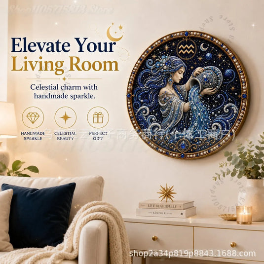 12 Zodiac Signs Pearl Art Kit, Round Constellation Themed DIY Beaded Artwork, Astrology Wall Decor Craft Set for Zodiac Lovers