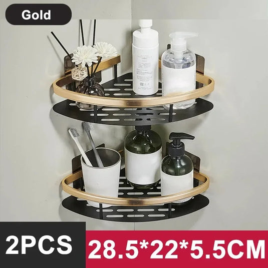 Aluminum Alloy Shower Shelf, No-Drill Bathroom Shelf, Wall-Mounted Shampoo & Kitchen Storage