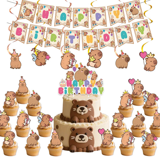 Capybara Decoration Birthday Party Pavors for Girls Capybara Tableware Set Cup Plate Balloons Gift Bags Happy Banner Supplies