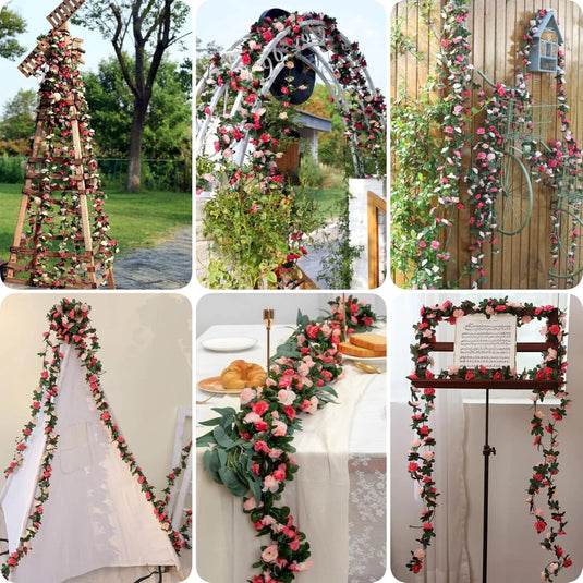 250cm Artificial Rose Garland – Colorful Fake Flower Vine for Wedding, Home & Christmas Decor