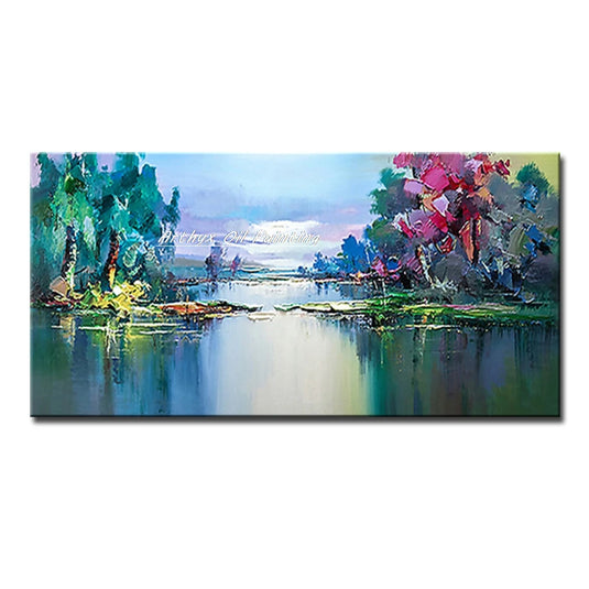 Large Hand-Painted Palette Knife Tree Oil Painting on Canvas, Modern Abstract Landscape Wall Art