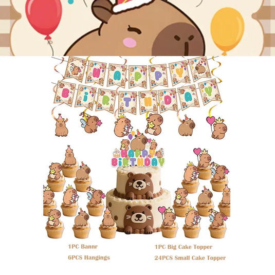 Capybara Decoration Birthday Party Pavors for Girls Capybara Tableware Set Cup Plate Balloons Gift Bags Happy Banner Supplies