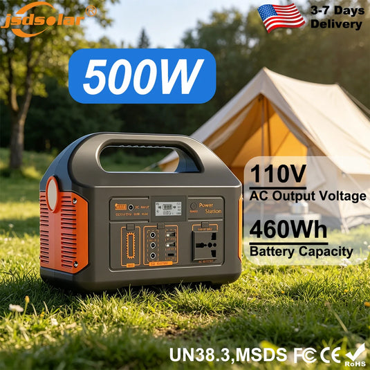 500W 460Wh Portable Solar Power Station Emergency Power LED Display Outdoor Power Supply LifePO4 Battery Power Bank for Camping Fishing